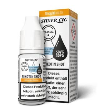 Preview: 10x Nikotin Shots 20mg 10ml Silver Cig VG/PG 50/50 70/30 SC Shot für E-Liquid