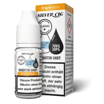Preview: 10x Nikotin Shots 20mg 10ml Silver Cig VG/PG 50/50 70/30 SC Shot für E-Liquid