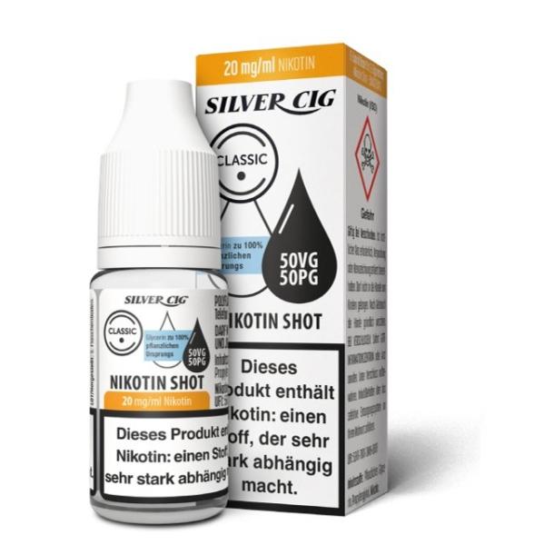 10x Nikotin Shots 20mg 10ml Silver Cig VG/PG 50/50 70/30 SC Shot für E-Liquid