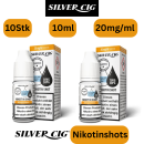10x Nikotin Shots 20mg 10ml Silver Cig VG/PG 50/50 70/30 SC Shot für E-Liquid